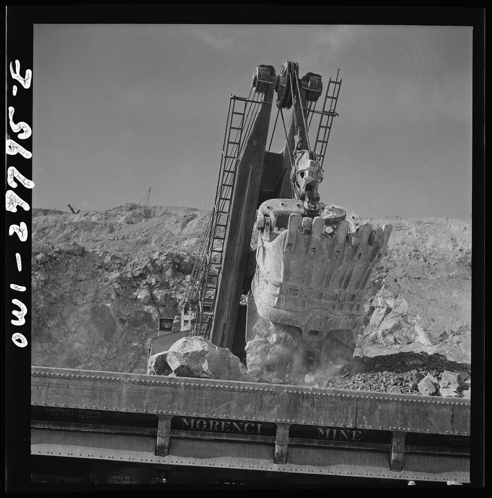 Morenci, Arizona. Loading copper ore from an open-pit copper mine. Sourced from the Library of Congress.