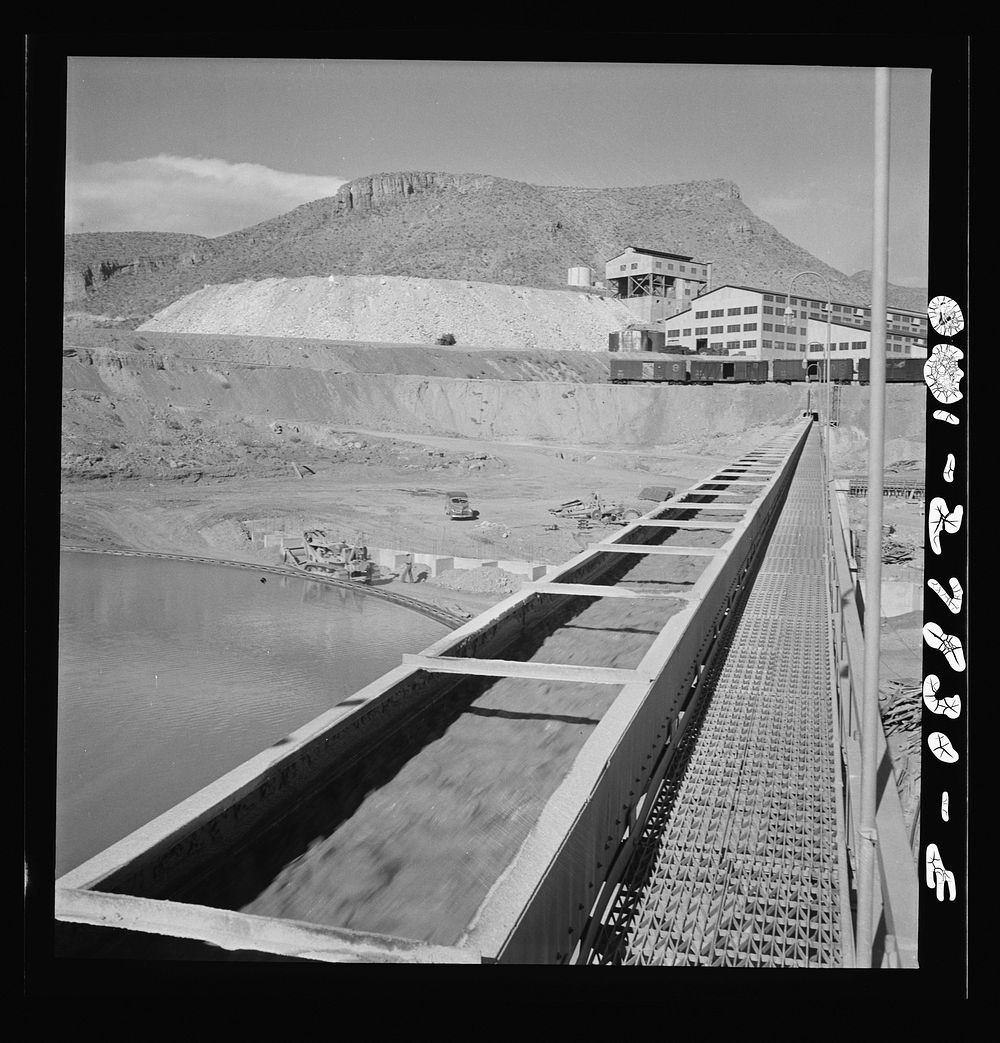 [Untitled photo, possibly related to: Morenci, Arizona. Conveyor gallery where the copper is taken to the smelter, as shown…