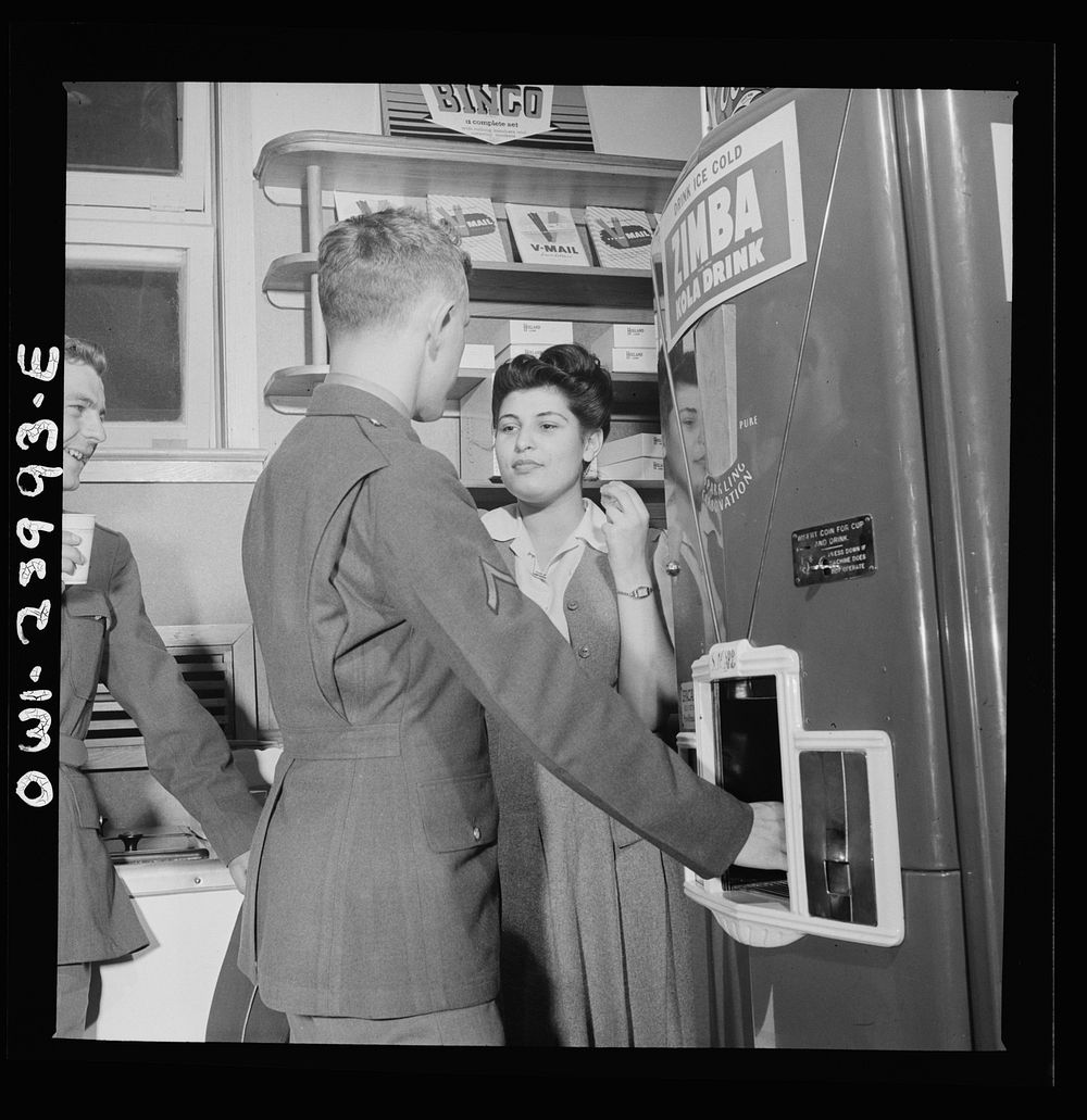 Arlington, Virigina. A soldier treating his date to a coke in the service shop at Idaho Hall, Arlington Farms, a residence…
