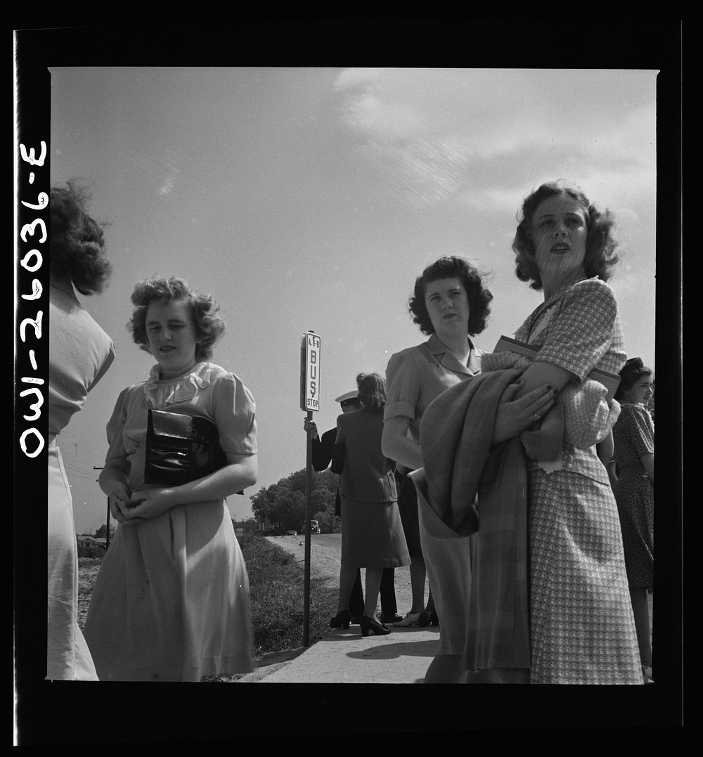 Arlington, Virginia. Waiting for the bus at Arlington Farms, a residence for women who work in the U.S. government for the…