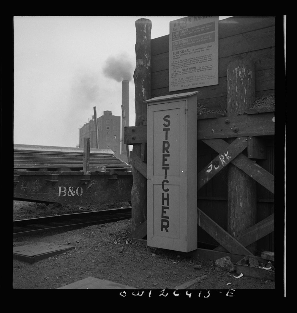 Bethlehem-Fairfield shipyards, Baltimore, Maryland. Stretcher container in the shipyard. Sourced from the Library of…