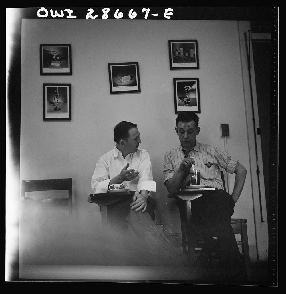 [Untitled photo, possibly related to: Washington, D.C. Blood donors enjoying coffee, tea, and cookies after giving to the…