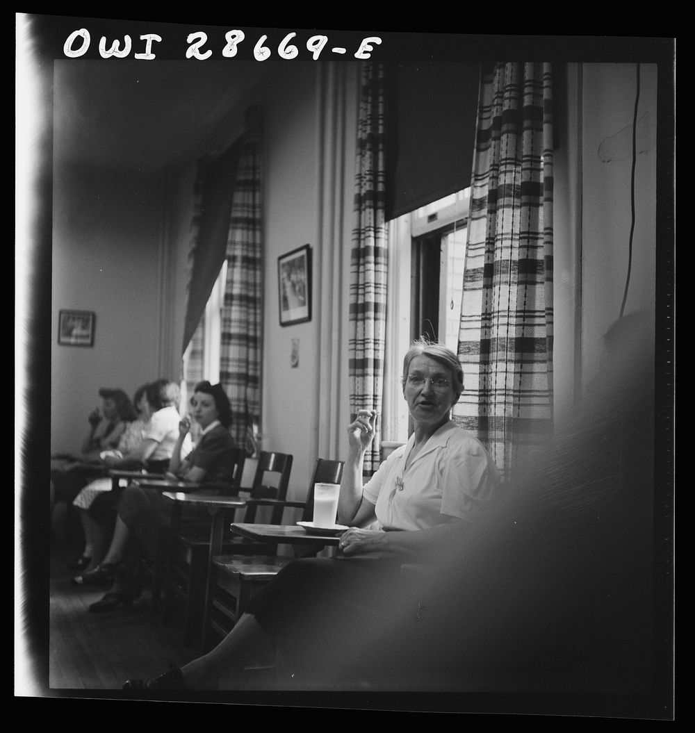 [Untitled photo, possibly related to: Washington, D.C. Blood donors enjoying coffee, tea, and cookies after giving to the…