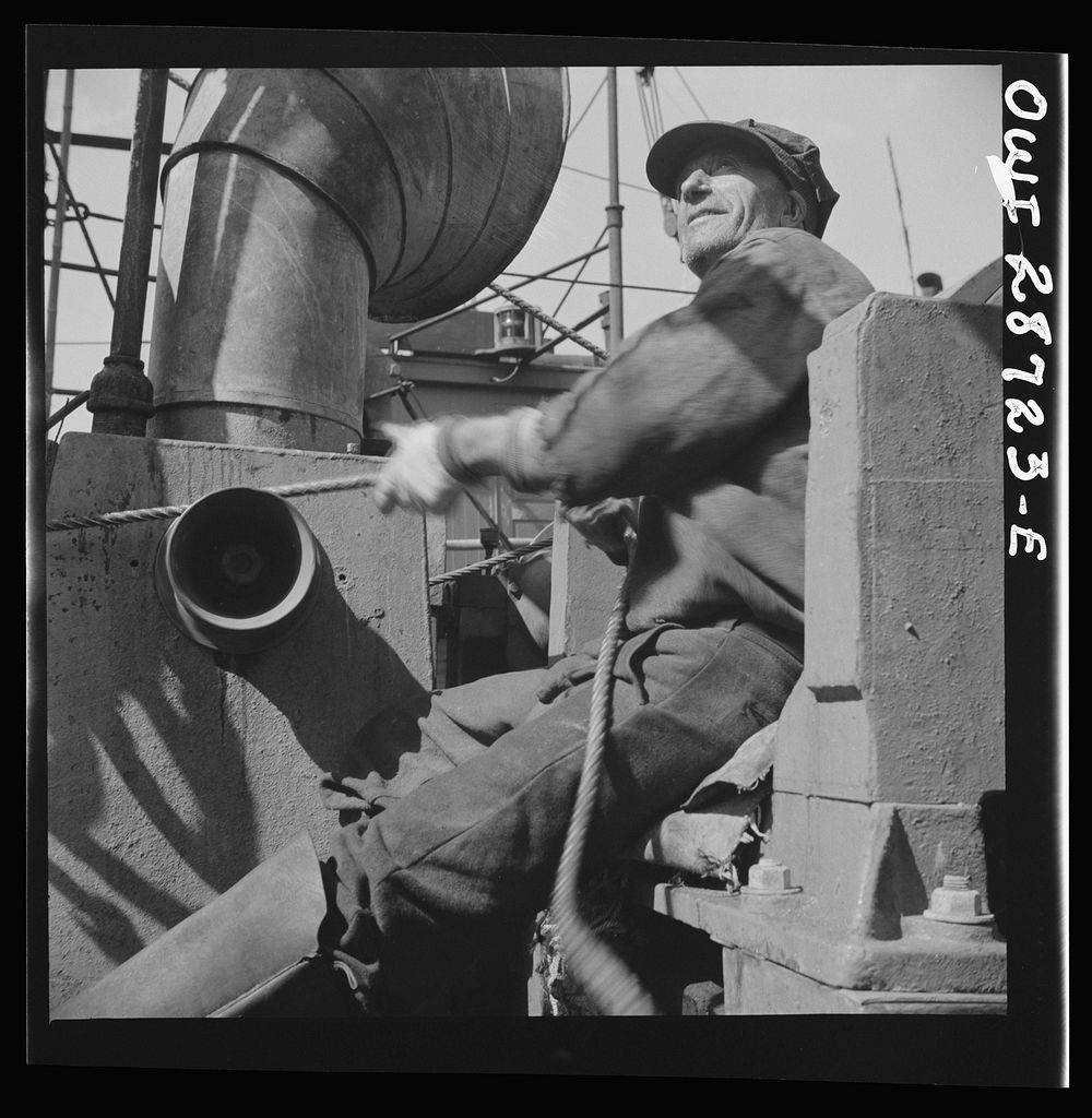 [Untitled photo, possibly related to: New York, New York. A hoister unloading fish at Fulton fish market]. Sourced from the…