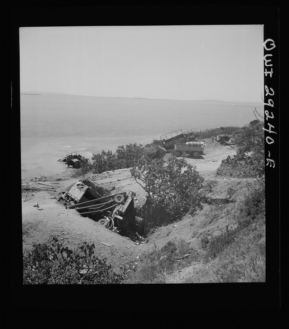 Wreckage of German military equipment at Porto Farina, a fishing village between Bizerta and Tunis, where the German Tenth…