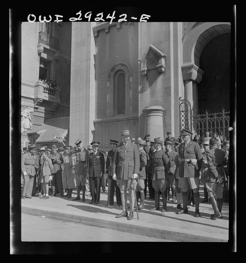 Tunis, Tunisia. General Giraud reviewing the victorious Franch troops as they enter Tunis. Sourced from the Library of…