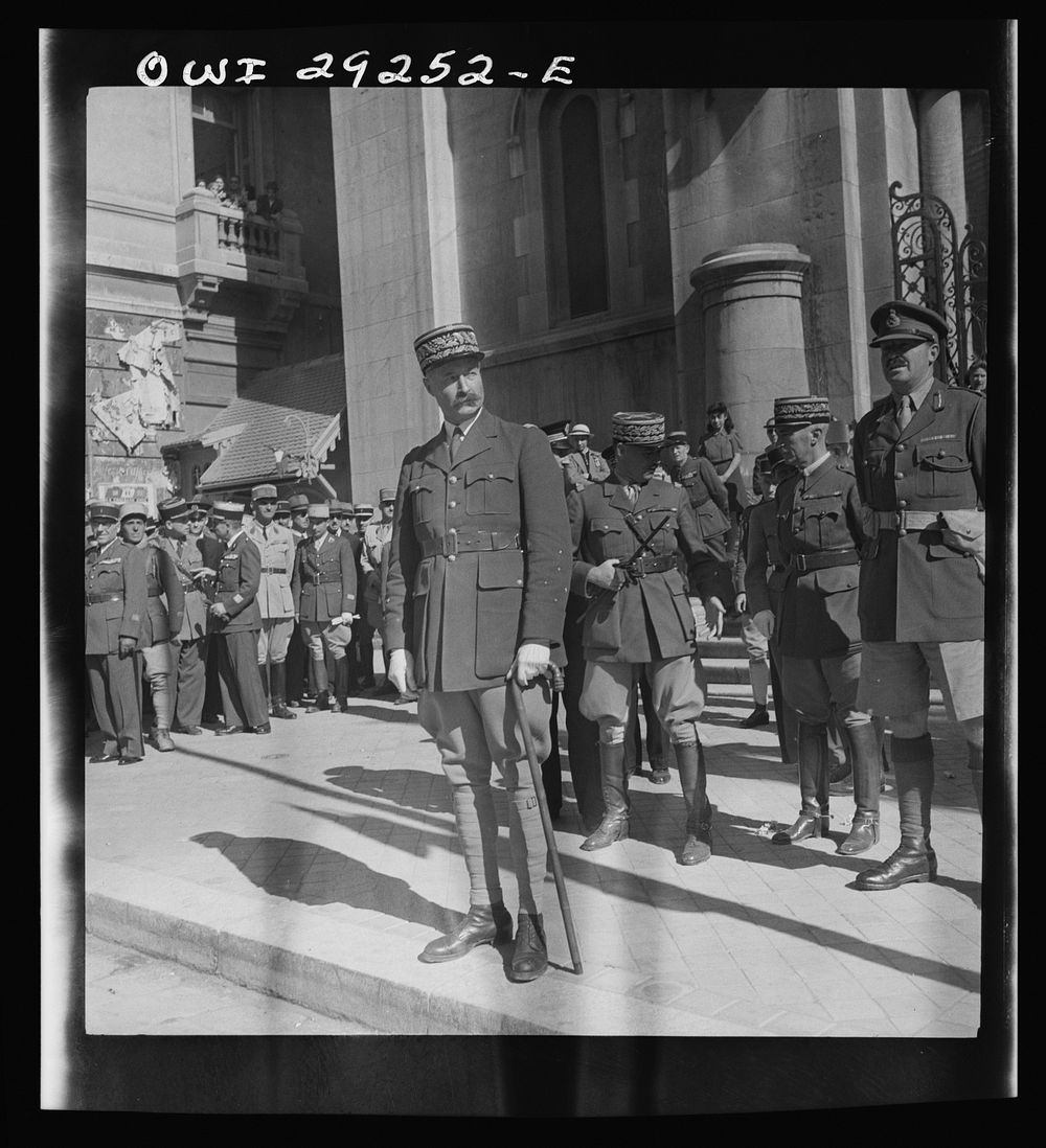Tunis, Tunisia. General Geraud reviewing allied troops. Sourced from the Library of Congress.