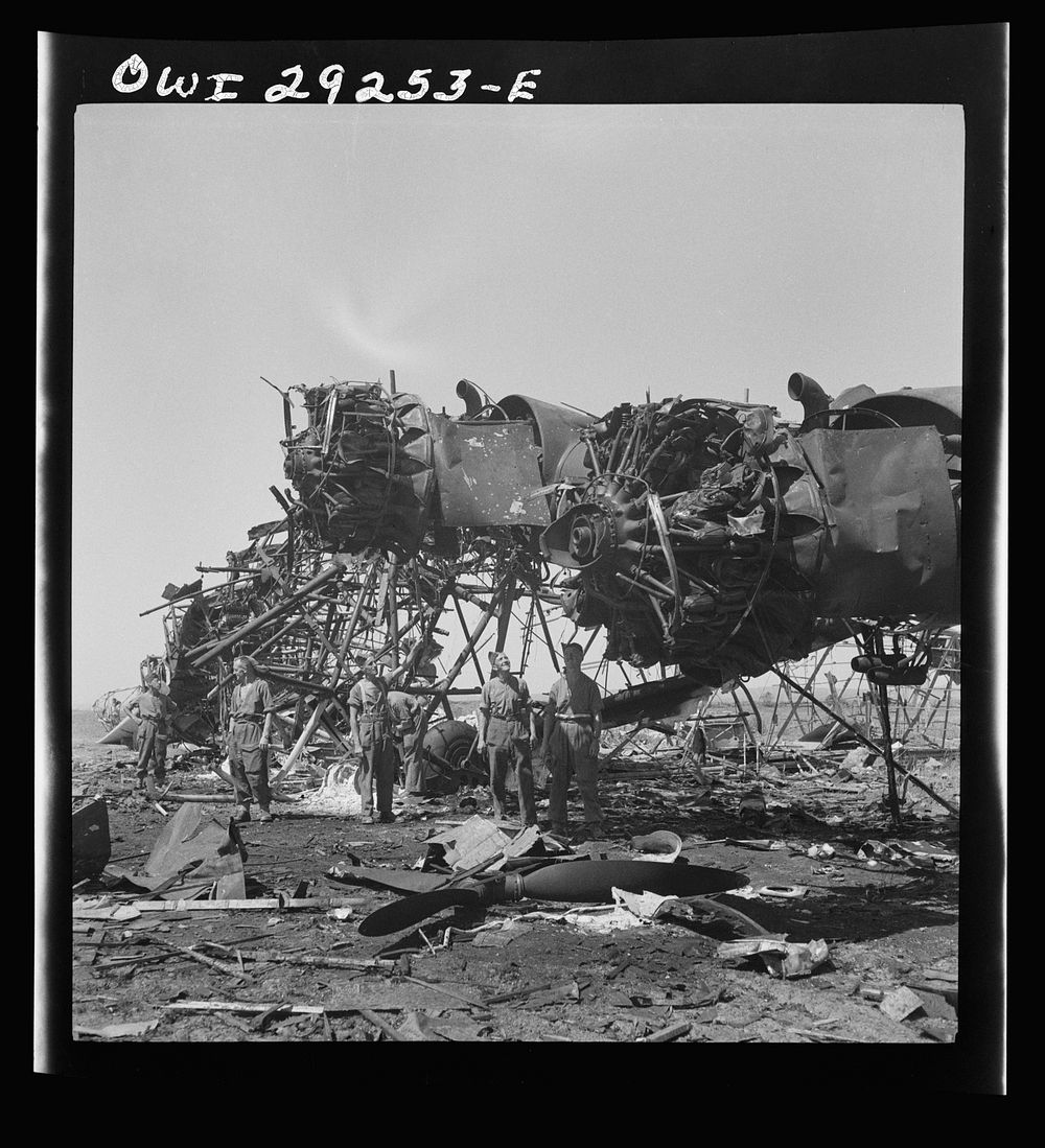 Tunis, Tunisia. Wreckage of giant, six-motored German transport plane at the airport. Sourced from the Library of Congress.