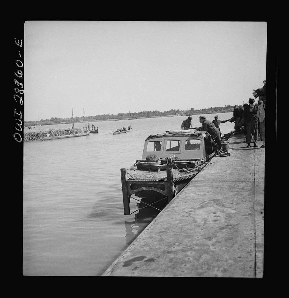 Higgins speedboats made in New Orleans in a port in the Middle East. Sourced from the Library of Congress.