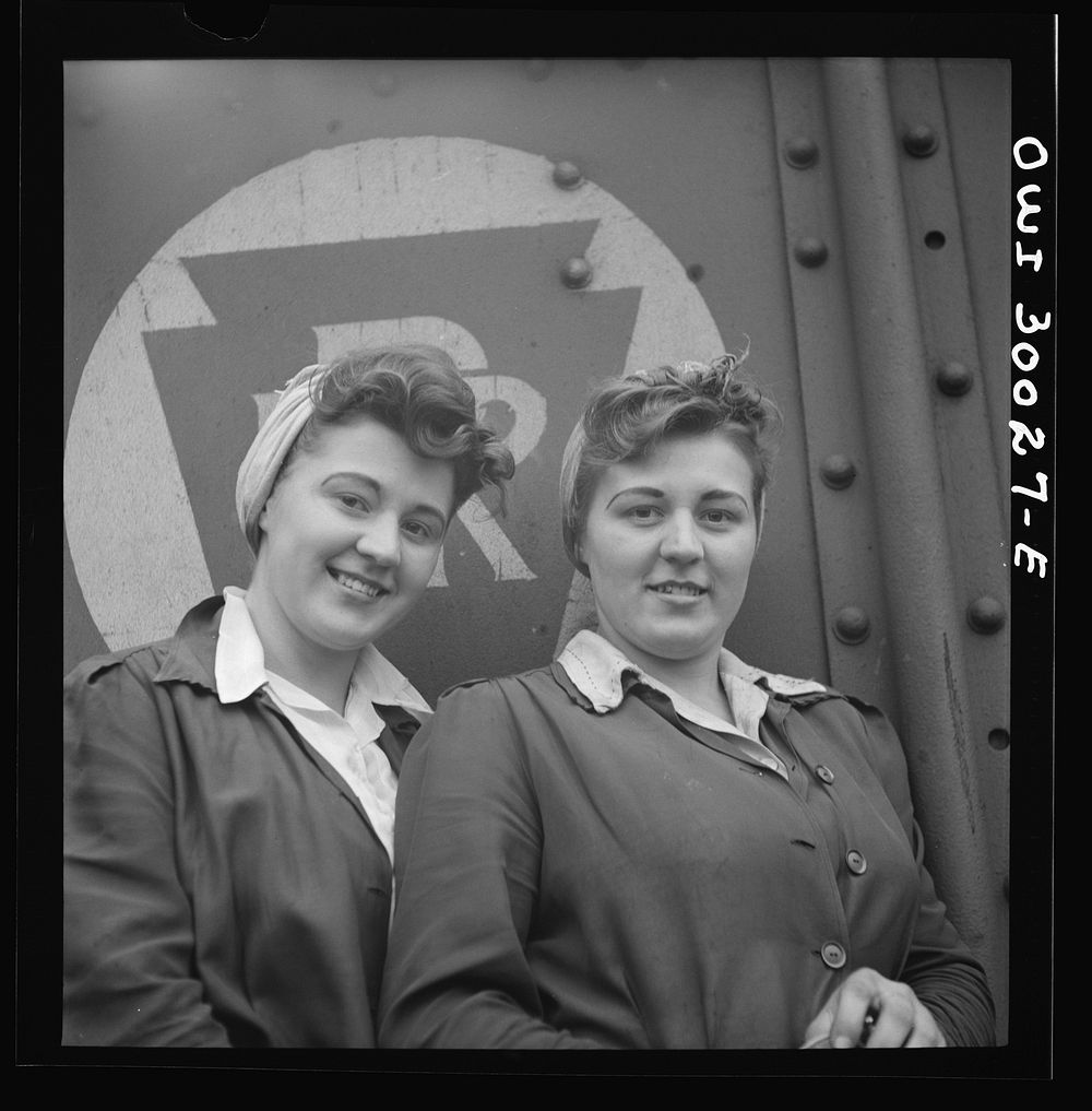 Pitcairn, Pennsylvania. Twins Amy and Mary Rose Lindich, twenty-one, employed at the Pennsylvania Railroad as car repairmen…