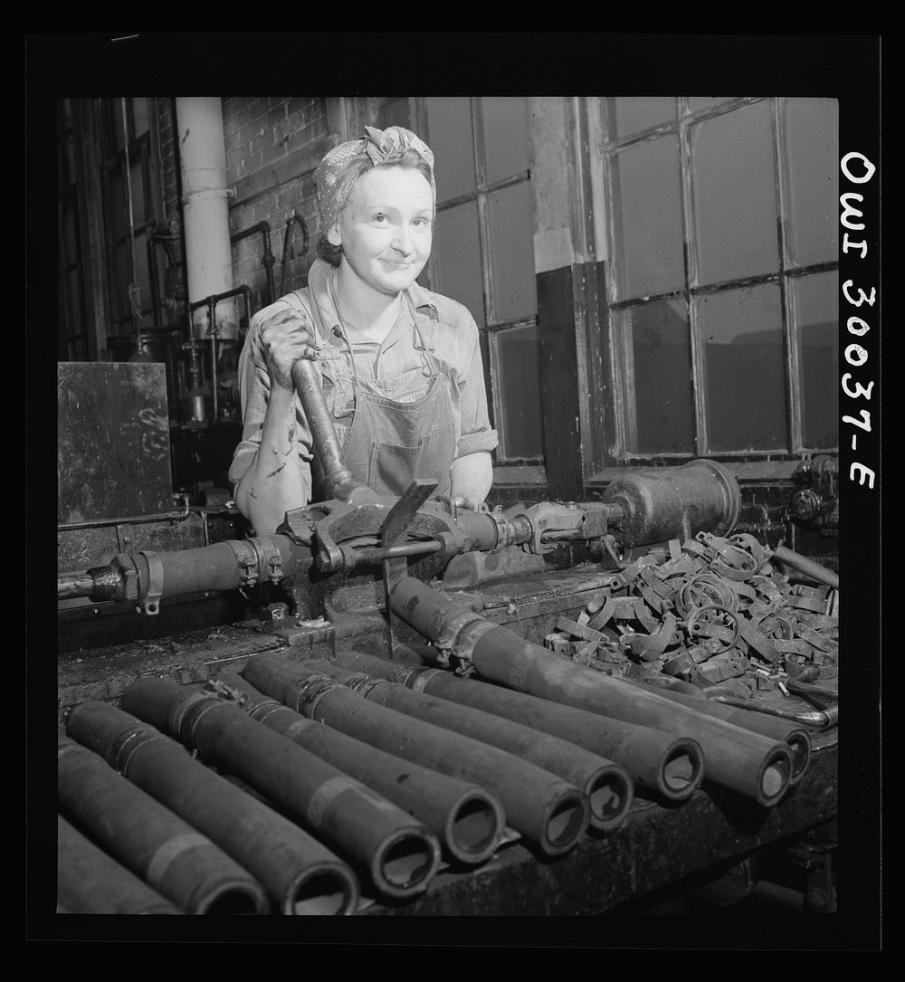 Pitcairn, Pennsylvania. Mrs. Julia Sabo, thirty-five, mother of three children, employed as a machinist's helper in the…