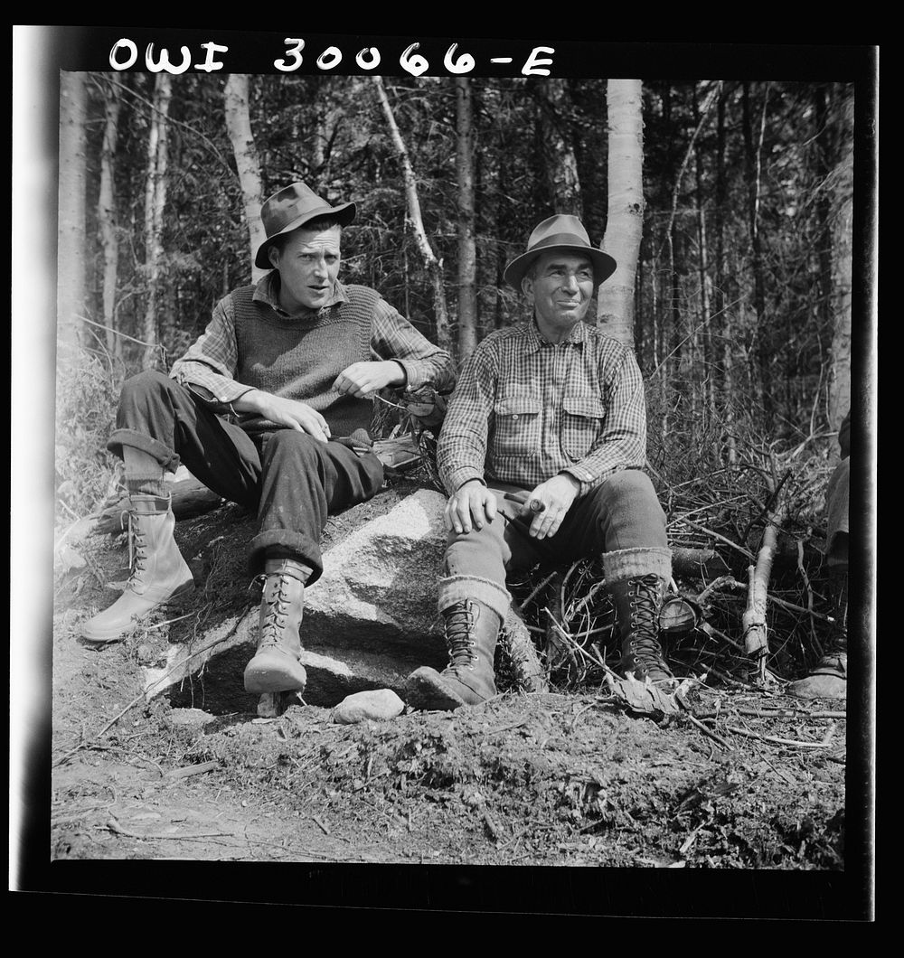 Spring pulpwood drive on the Brown Company timber holdings in Maine. French-Canadian woodsmen. Sourced from the Library of…