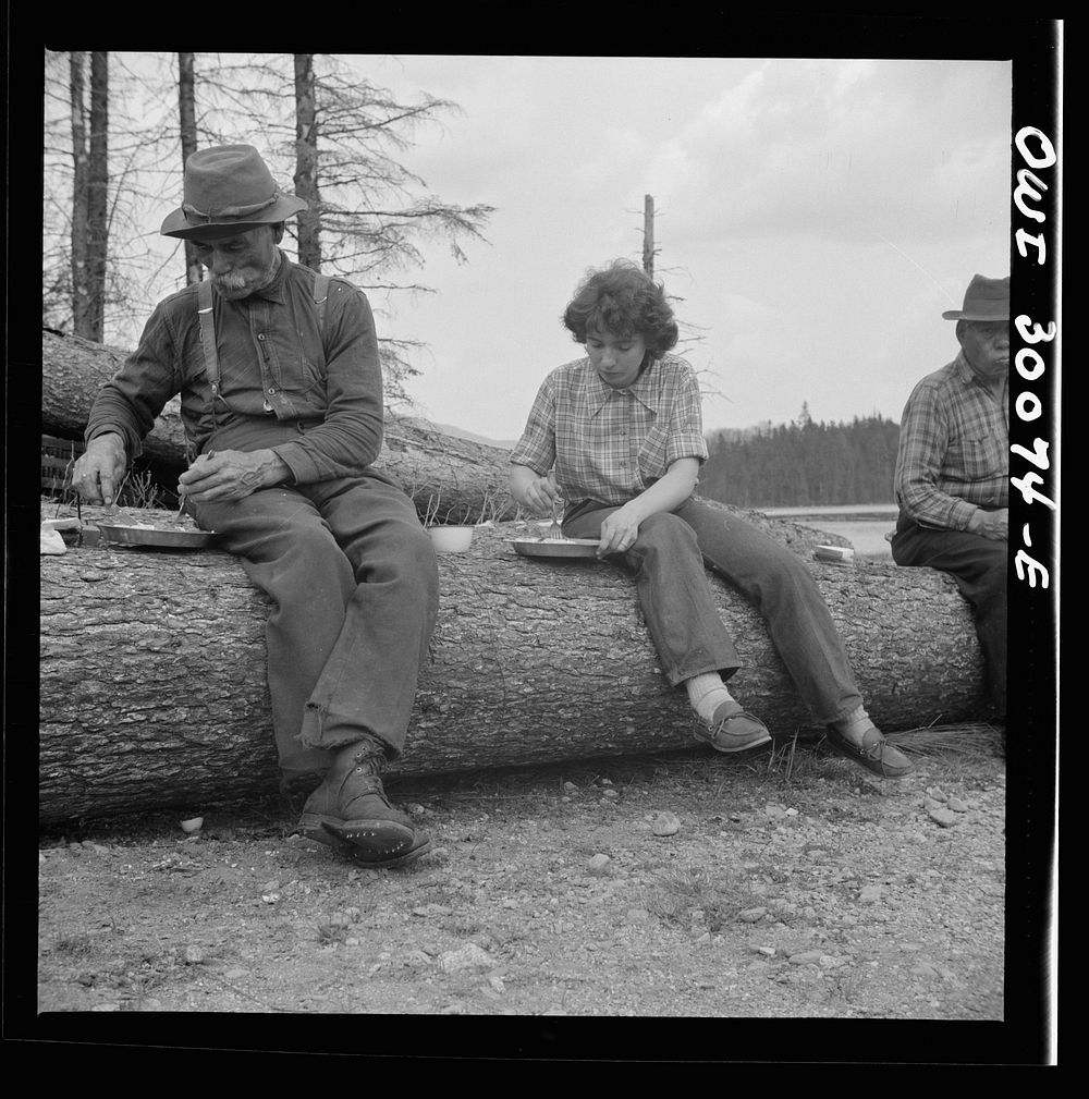 Spring pulpwood drive on the Brown Company timber holdings in Maine. Photograher's wife appreciates four meals a day along…