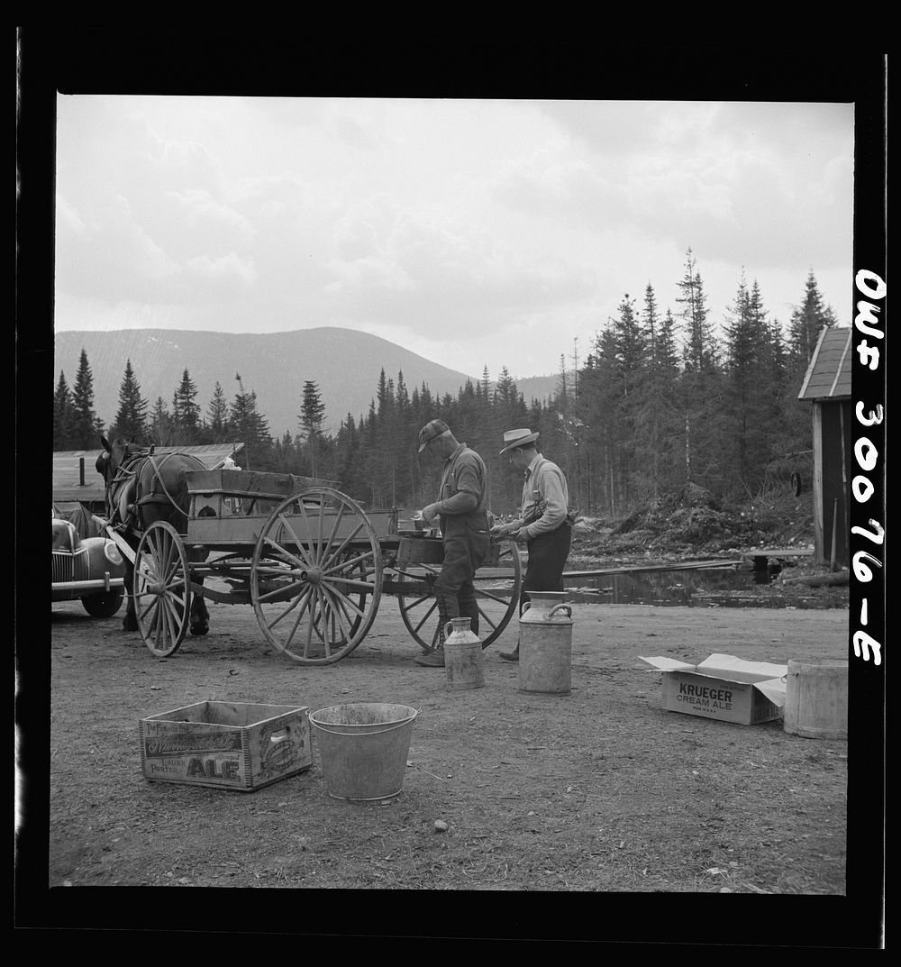 [Untitled photo, possibly related to: Spring pulpwood drive on the Brown Company timber holdings in Maine. Mid-afternoon…