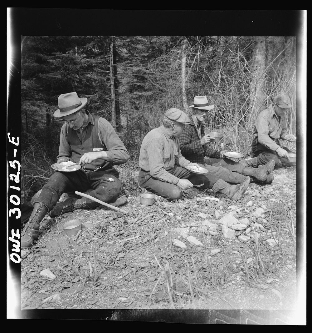 [Untitled photo, possibly related to: Spring pulpwood drive on the Brown Company timber holdings in Maine. Woodsmen…