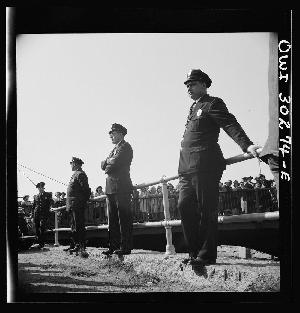 Gloucester, Massachusetts. Memorial Day 1943. Gloucester policemen at the Memorial services. Sourced from the Library of…