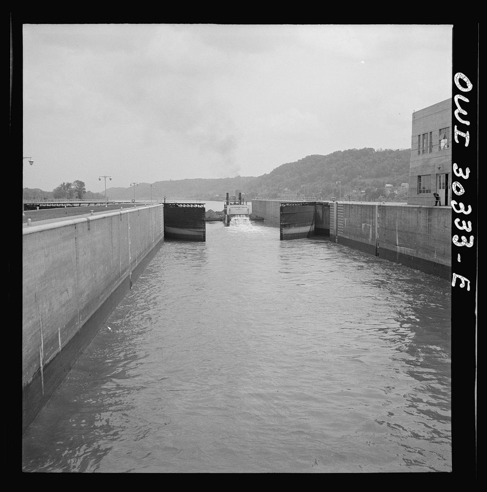 [Untitled photo, possibly related to: Gallipolis, Ohio. Lock gates closing after Katherine Davis had gone through]. Sourced…