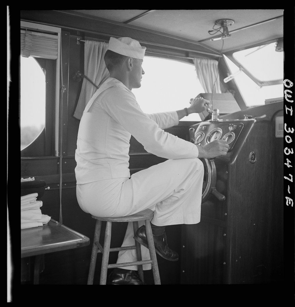 Gallipolis, Ohio. Pilot of Coast Guard boat. Sourced from the Library of Congress.