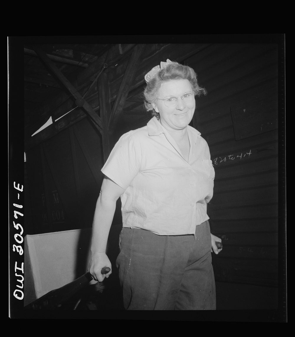 Pitcairn, Pennsylvania. Mrs. Naomi Stroke, thirty-nine, mother of five children, employed as a trucker for the Pitcairn…