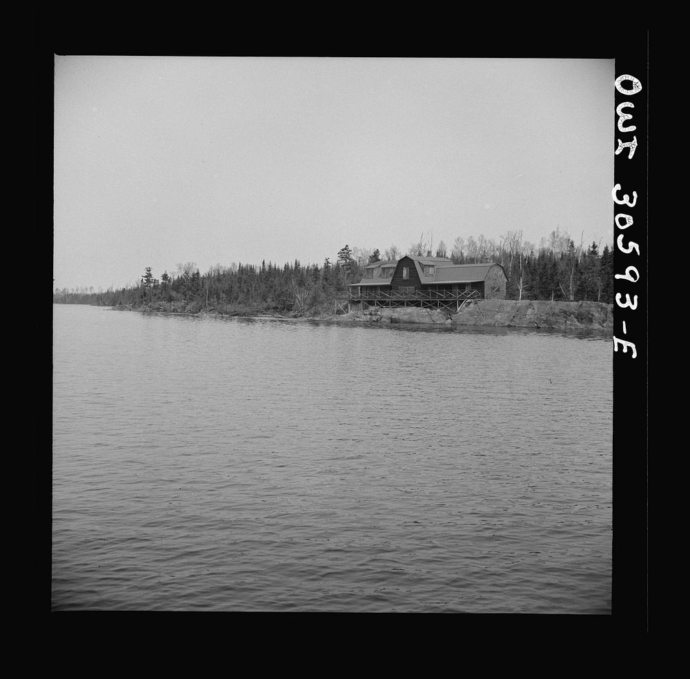 Spring pulpwood drive on the Brown Company timber holdings in Maine. The shore of Lake Mooselookmeguntic. Sourced from the…