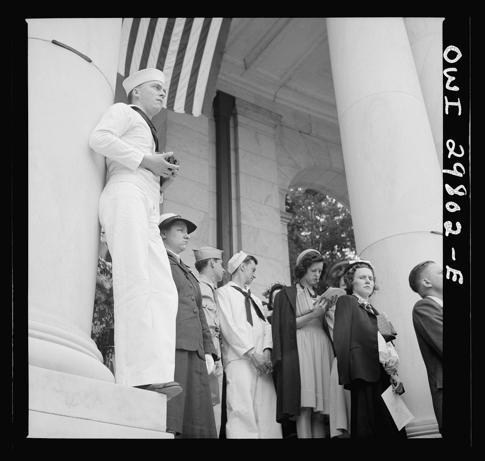 Arlington Cemetery, Arlington, Virginia. Spectators at the Memorial Day services in the amphitheater. Sourced from the…