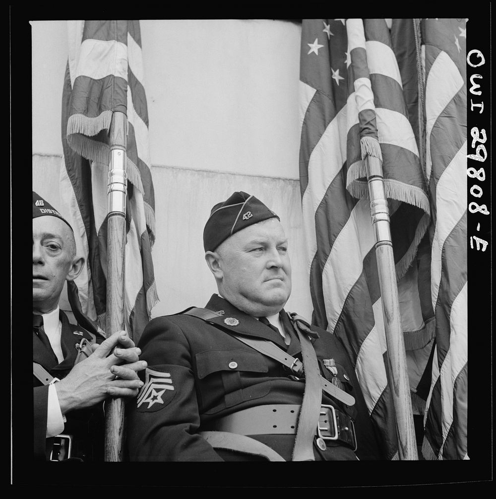 Arlington Cemetery, Arlington, Virginia. American Legion color bearer at the Memorial Day services in the amphitheater.…