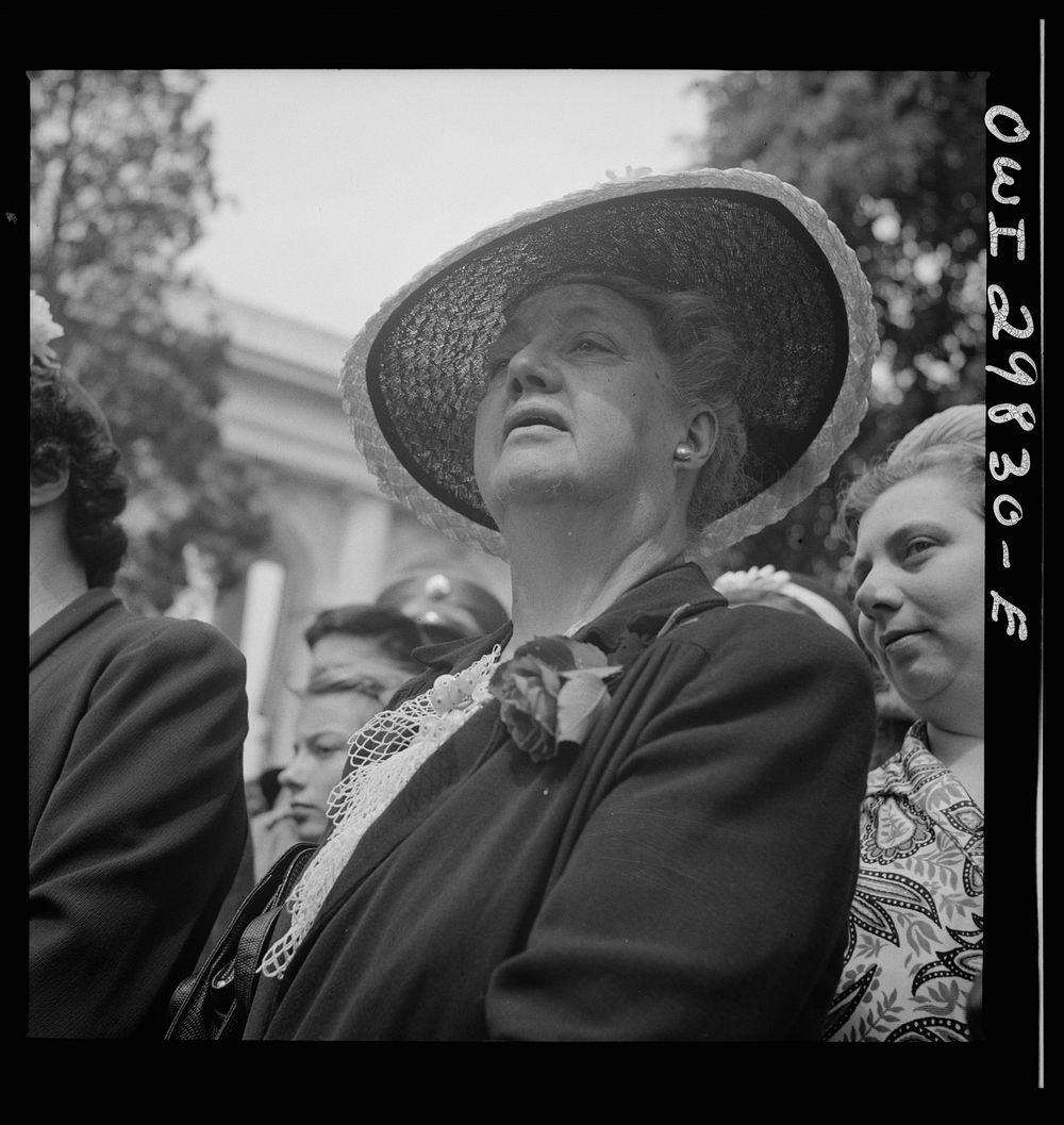 Arlington Cemetery, Arlington, Virginia. A woman watching Colonel Hammond lay the President's wreath on the Tomb of the…