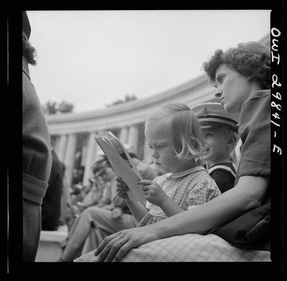 Arlington Cemetery, Arlington, Virginia. Spectators at the Memorial Day services in the amphitheater. Sourced from the…