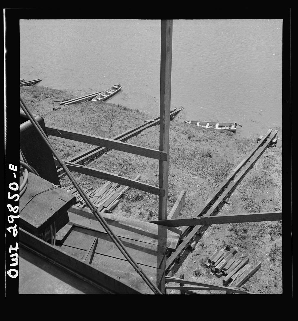 Point Pleasant, West Virginia. Ways for a side launching of an LT boat at the Marietta Manufacturing Company. Sourced from…