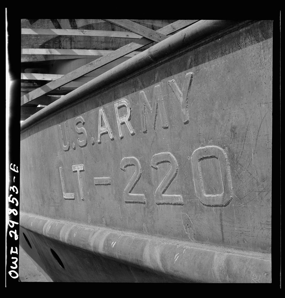 Point Pleasant, West Virginia. The insignia on the side of a United States Army LT boat at the Marietta Manufacturing…