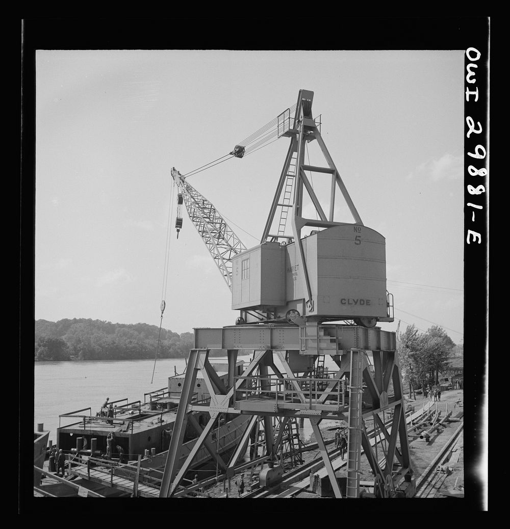 Point Pleasant, West Virginia. A crane at the Marietta Manufacturing Company. Sourced from the Library of Congress.