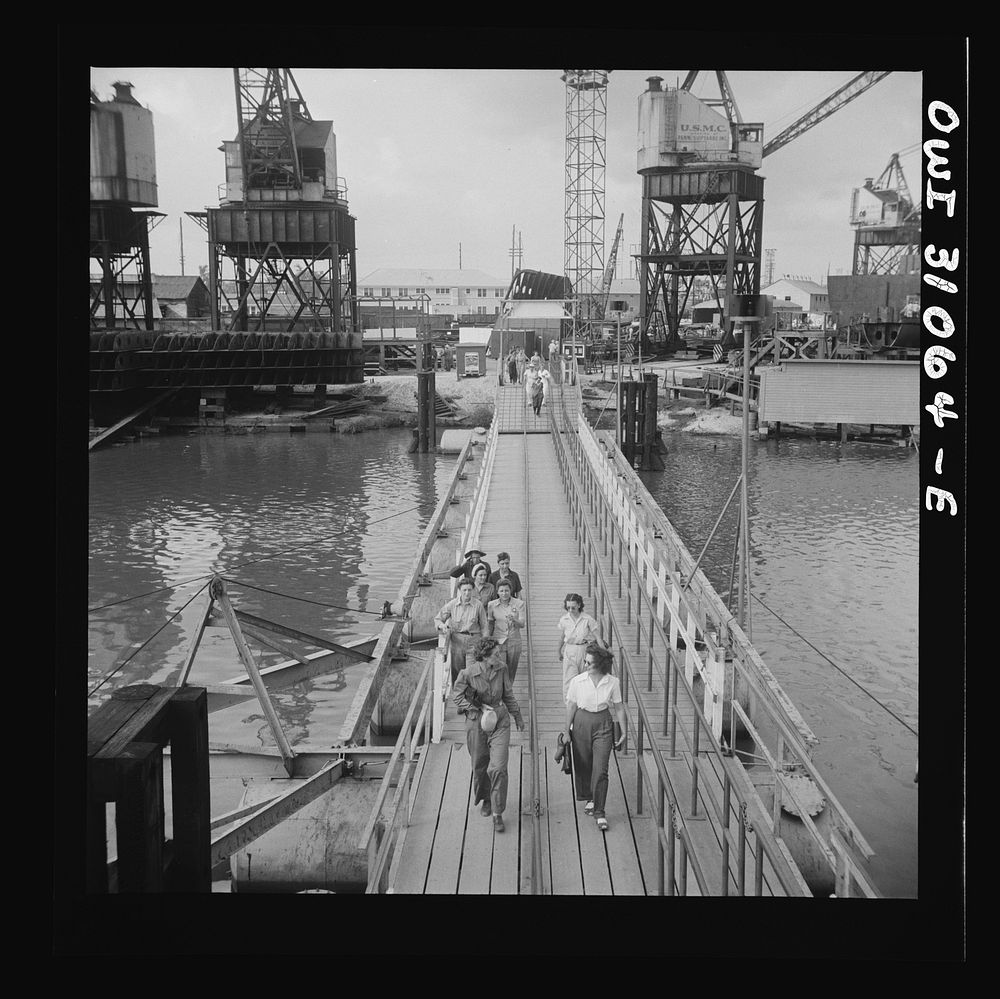 [Untitled photo, possibly related to: Beaumont, Texas. Women workers leaving the Pennsylvania shipyards]. Sourced from the…