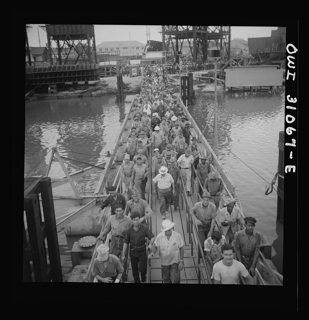 [Untitled photo, possibly related to: Beaumont, Texas. Workers leaving the Pennsylvania shipyards]. Sourced from the Library…