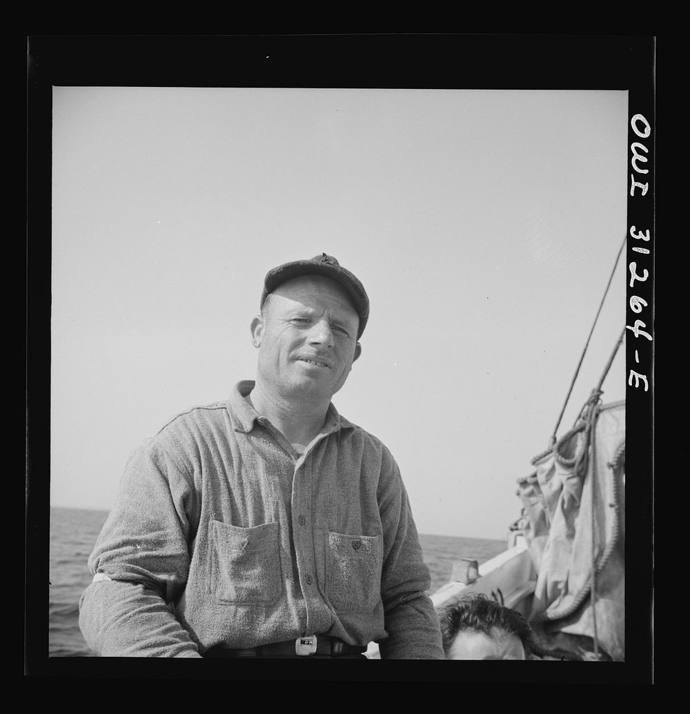On board the fishing boat Alden out of Gloucester, Massachusetts. Frank Mineo, owner and skipper. Sourced from the Library…