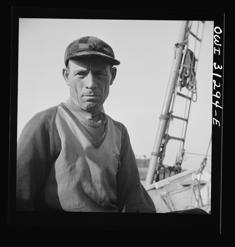 On board the fishing boat Alden out of Gloucester, Massachusetts. Antonio Tiano, Italian fisherman. Sourced from the Library…