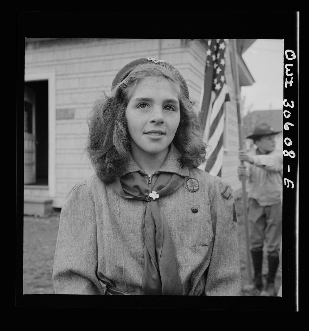 Ashland, Aroostook County, Maine. Girl scouts at the Memorial Day ceremonies. Sourced from the Library of Congress.