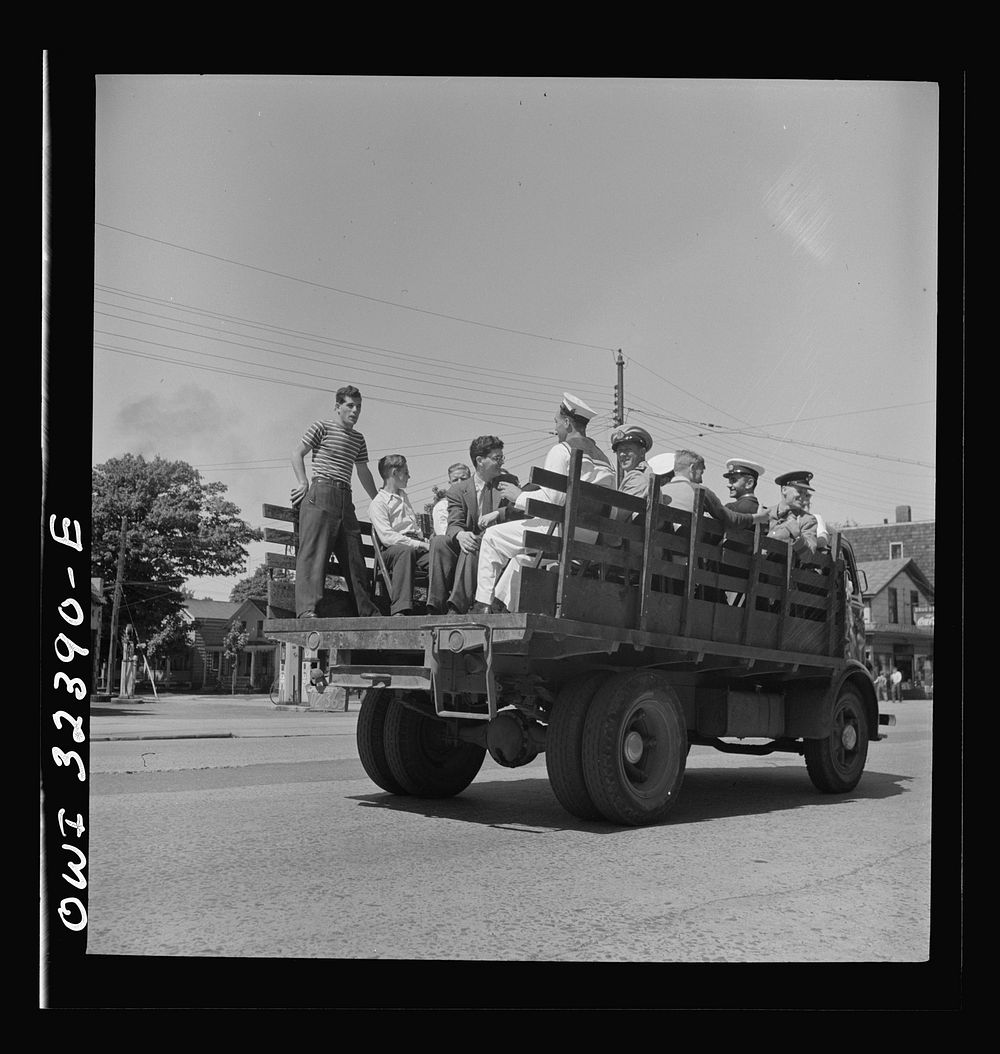 [Untitled photo, possibly related to: Oswego, New York. A hayride for the United Nations heroes and Oswego girls, during…