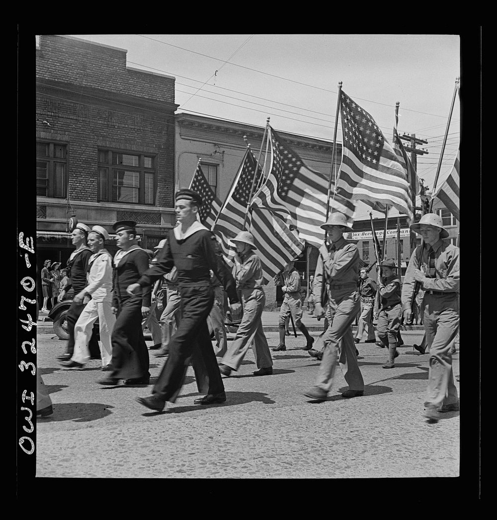 Oswego, New York. United nations heroes in the Flag Day parade during United Nations week. Sourced from the Library of…