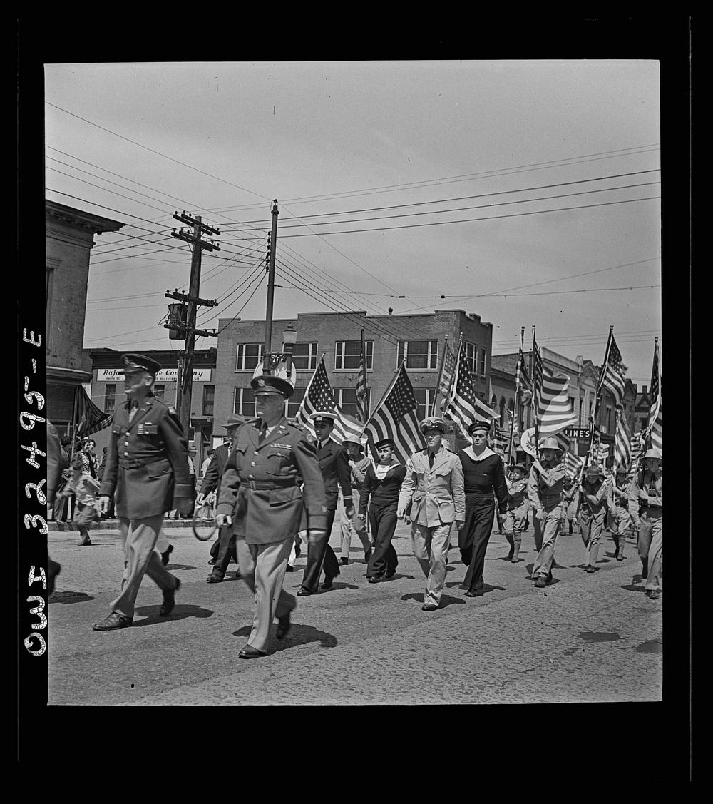 Oswego, New York. United Nations heroes marching in the Flag Day parade during United Nations week. Sourced from the Library…