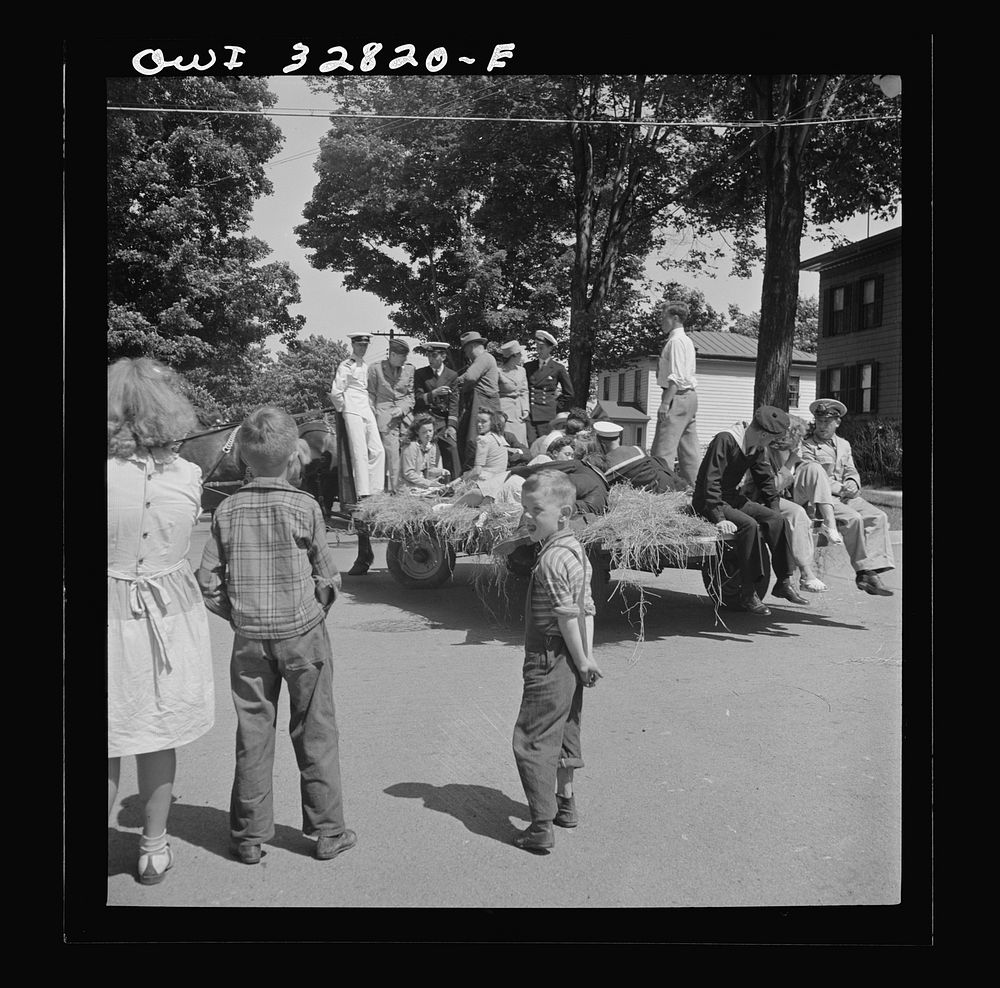 [Untitled photo, possibly related to: Oswego, New York. A hayride for the United Nations heroes and Oswego girls during…