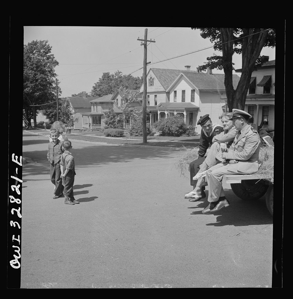 [Untitled photo, possibly related to: Oswego, New York. A hayride for the United Nations heroes and Oswego girls during…