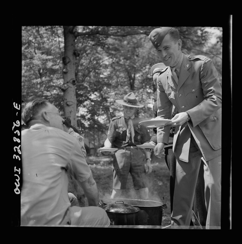 [Untitled photo, possibly related to: Oswego, New York. United Nations heroes being served lunch at the boy scout outing…
