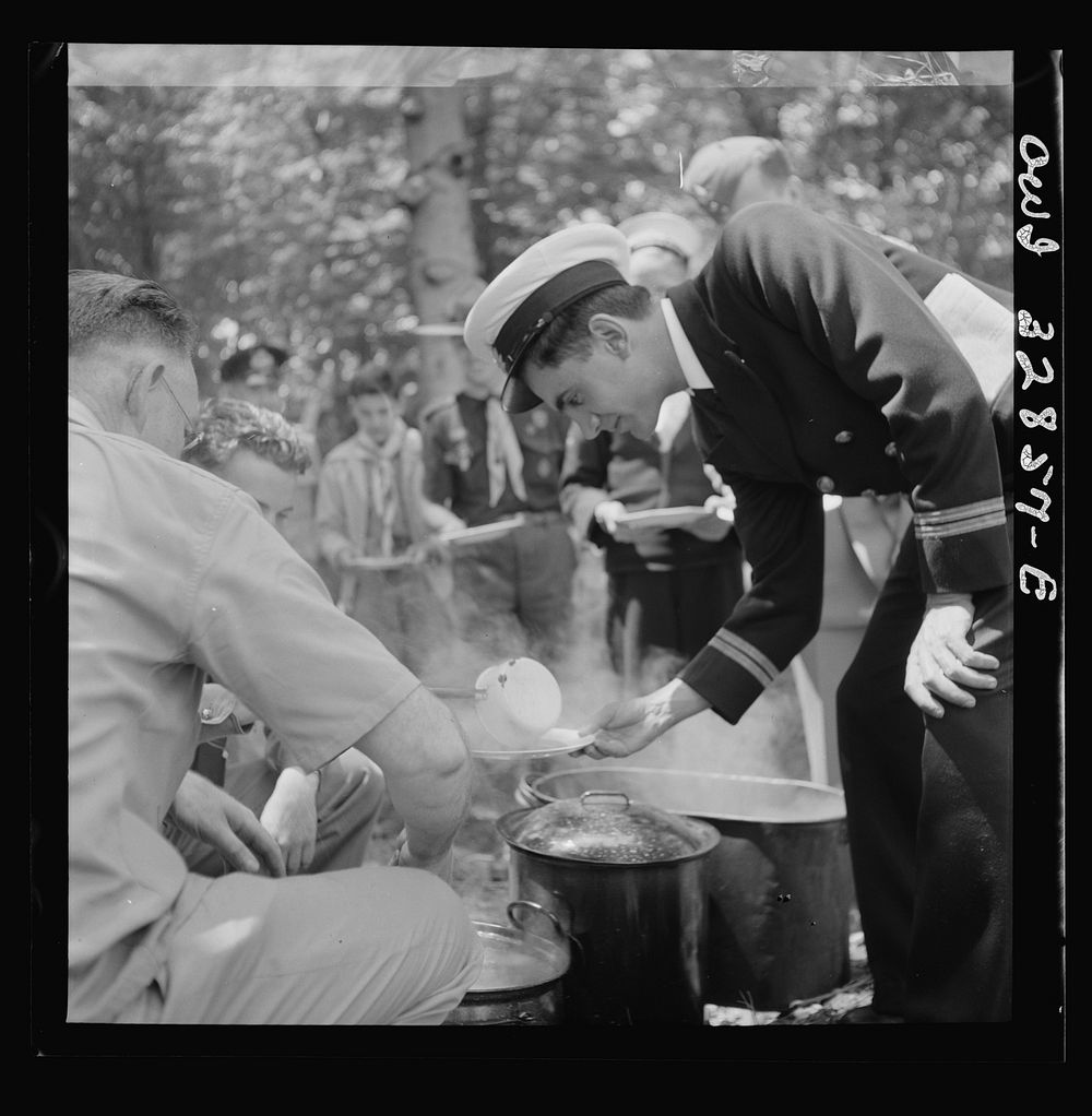 [Untitled photo, possibly related to: Oswego, New York. United Nations heroes being served lunch at the boy scout outing…