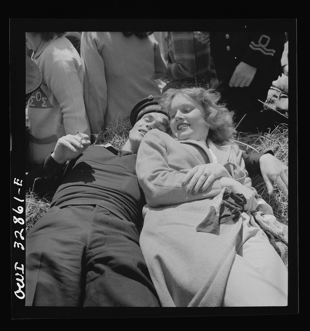 Oswego, New York. A Norwegian sailor and an Oswego girl on a hayride during United Nations week. Sourced from the Library of…