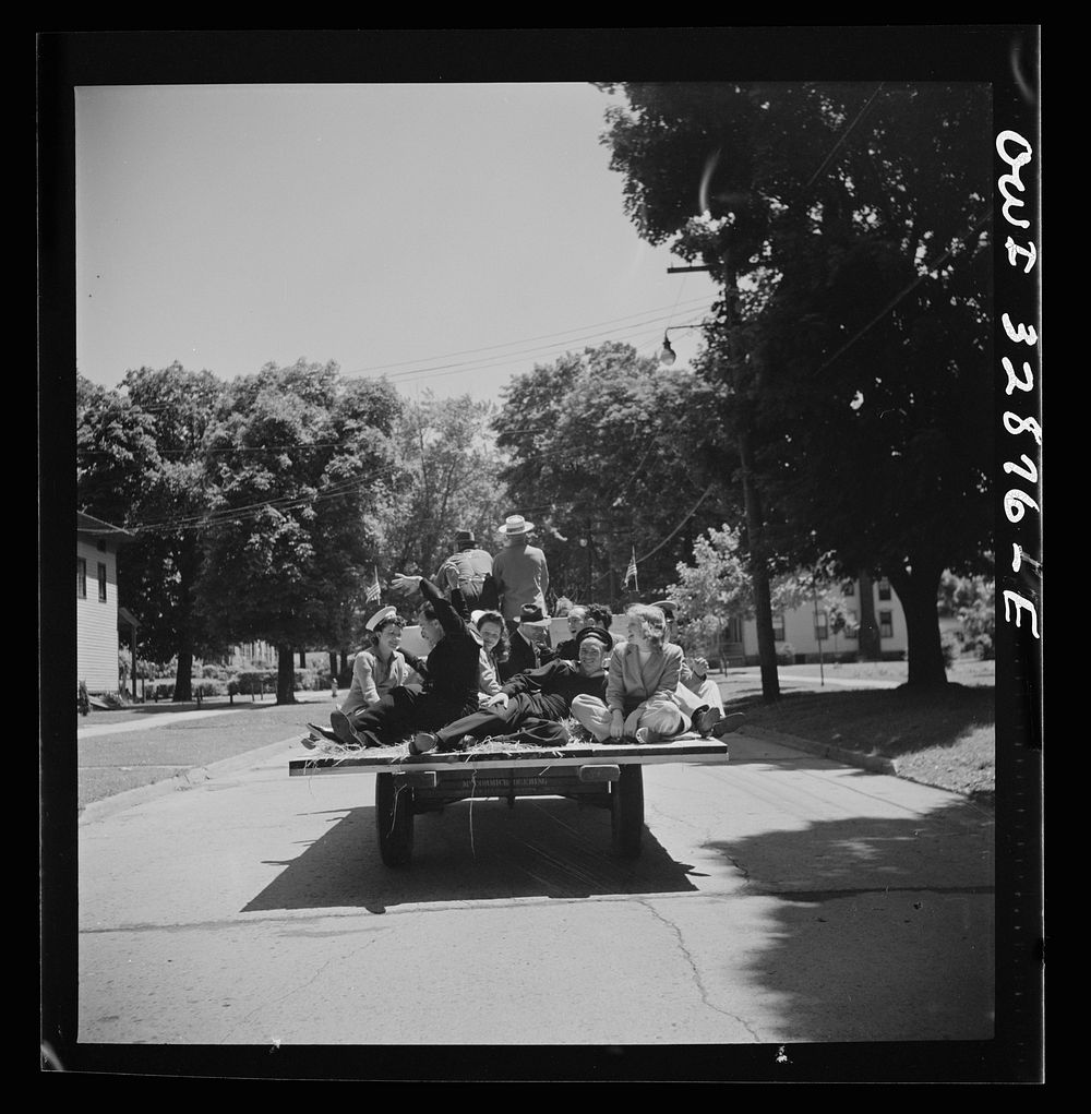 [Untitled photo, possibly related to: Oswego, New York. A hayride for the United Nations heores and Oswego girls, during…