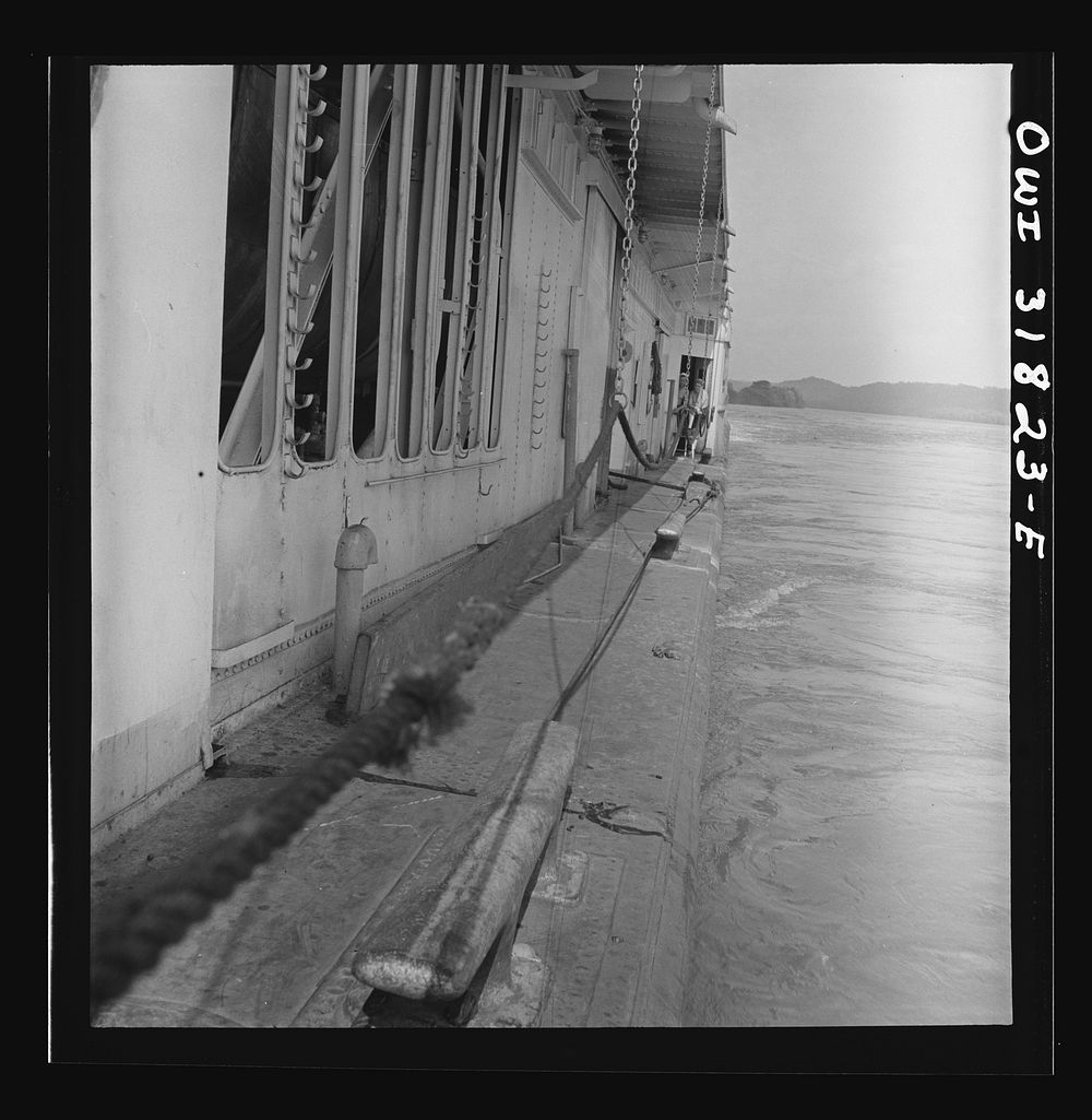 [Untitled photo, possibly related to: The side of the Charles T. Campbell on the Ohio River]. Sourced from the Library of…