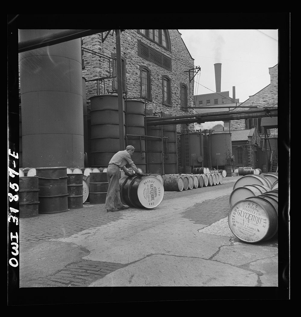 [Untitled photo, possibly related to: Proctor [i.e. Procter] and Gamble Distributing Company, Cincinnati, Ohio. Drums of…