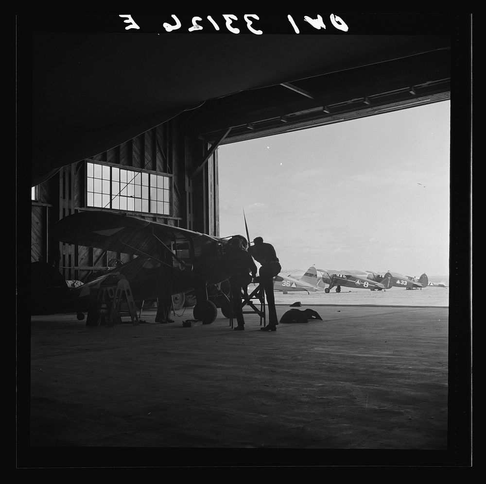 Bar Harbor, Maine. Civil Air Patrol base headquarters of coastal patrol no. 20. The hangar. Sourced from the Library of…