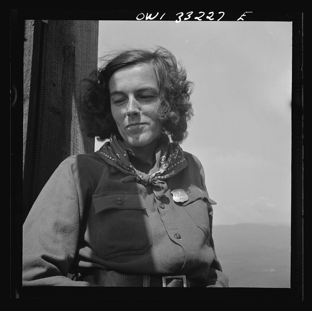 Gorham (vicinity), New Hampshire. Barbara Mortensen, a fire and airplane lookout on Pine Mountain. Sourced from the Library…