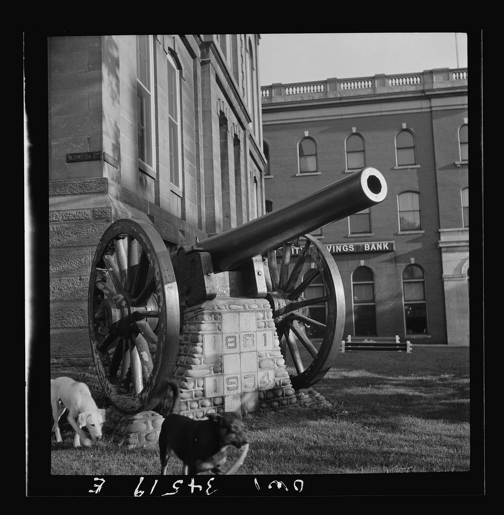 Oswego, New York. A cannon in front of City Hall. Sourced from the Library of Congress.